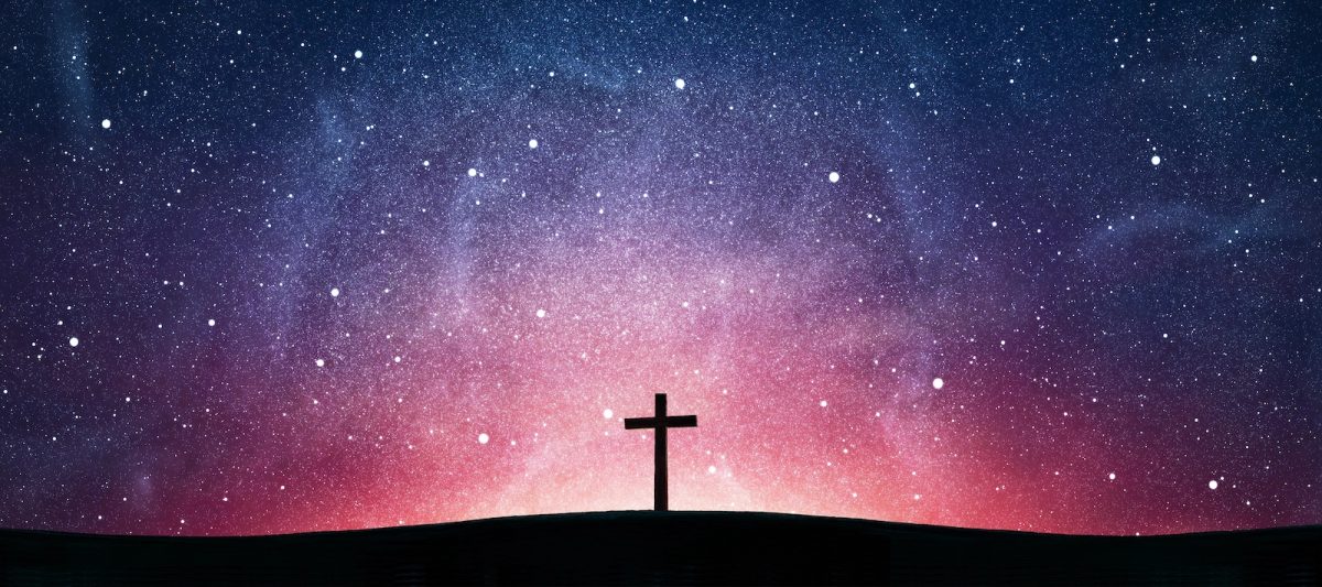 Cross with starry sky background