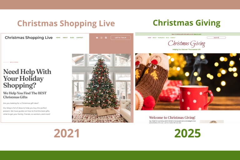 Before and after shots of the Christmas Giving homepage